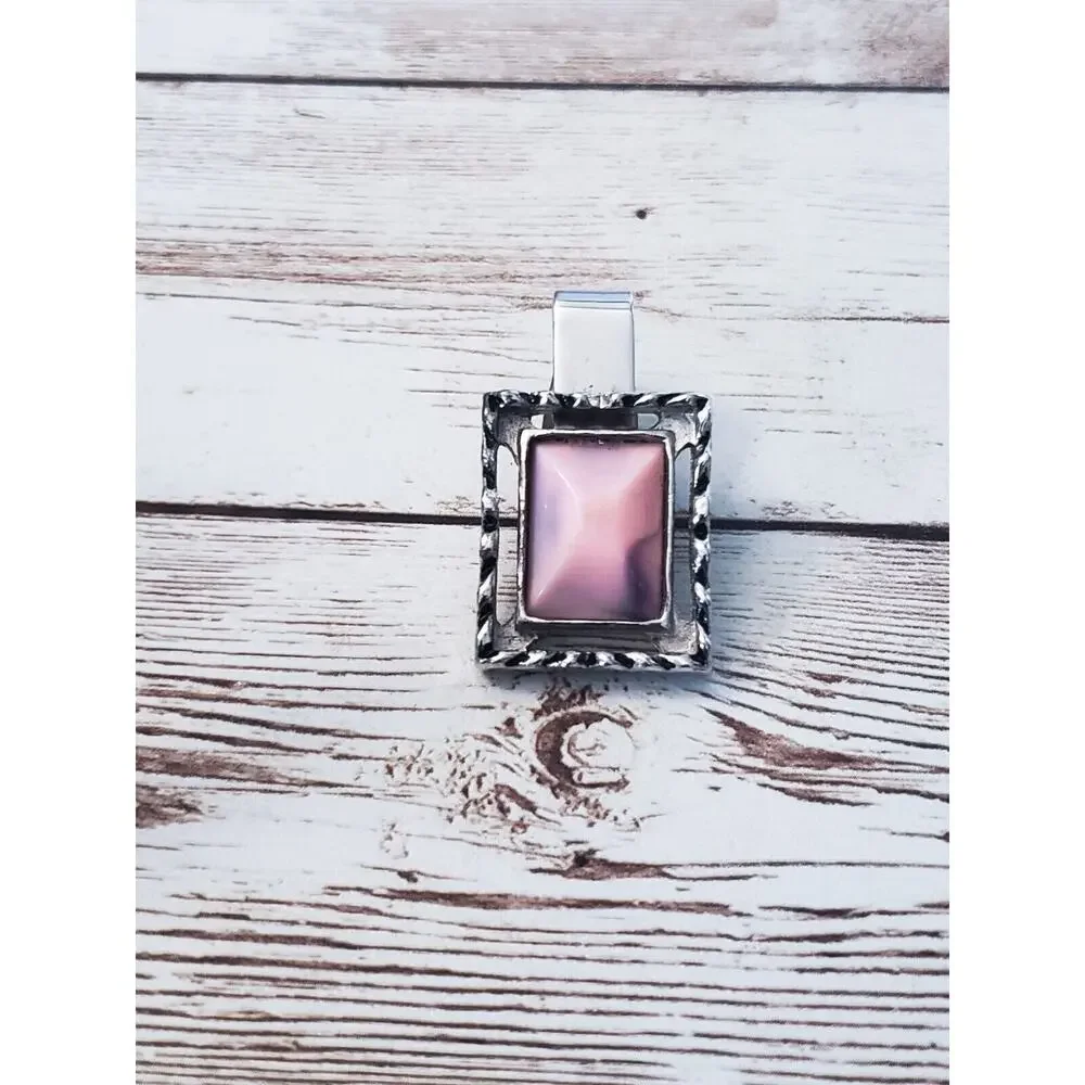 Vintage Tie Clip - Silver Tone with Pink Stone